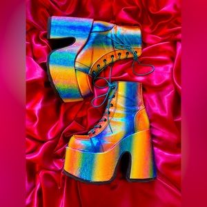Magic Metallic Rainbow Vegan Platform Boots—Demonia 🌀🌈✨